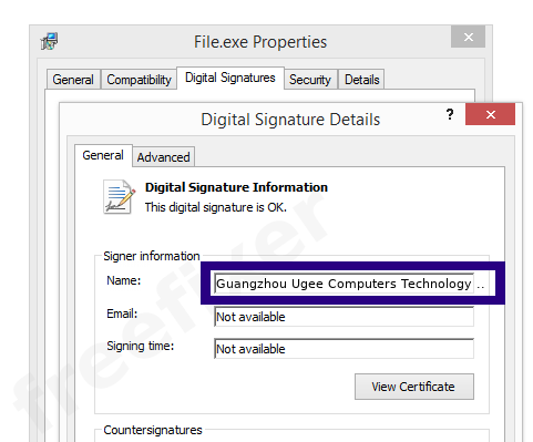 Screenshot of the Guangzhou Ugee Computers Technology Co.,Ltd certificate